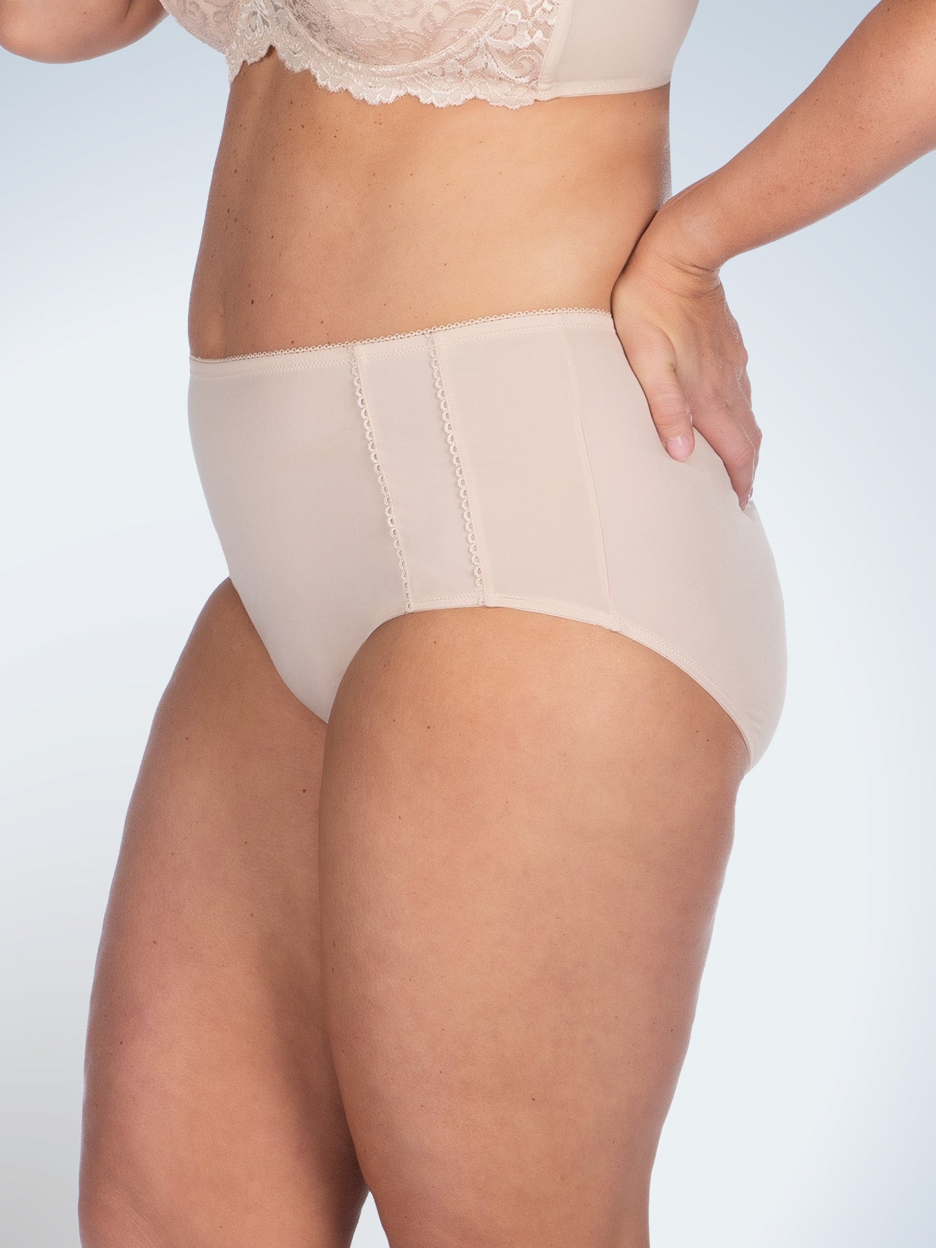 Side view of comfort fresh cooling panties in nude