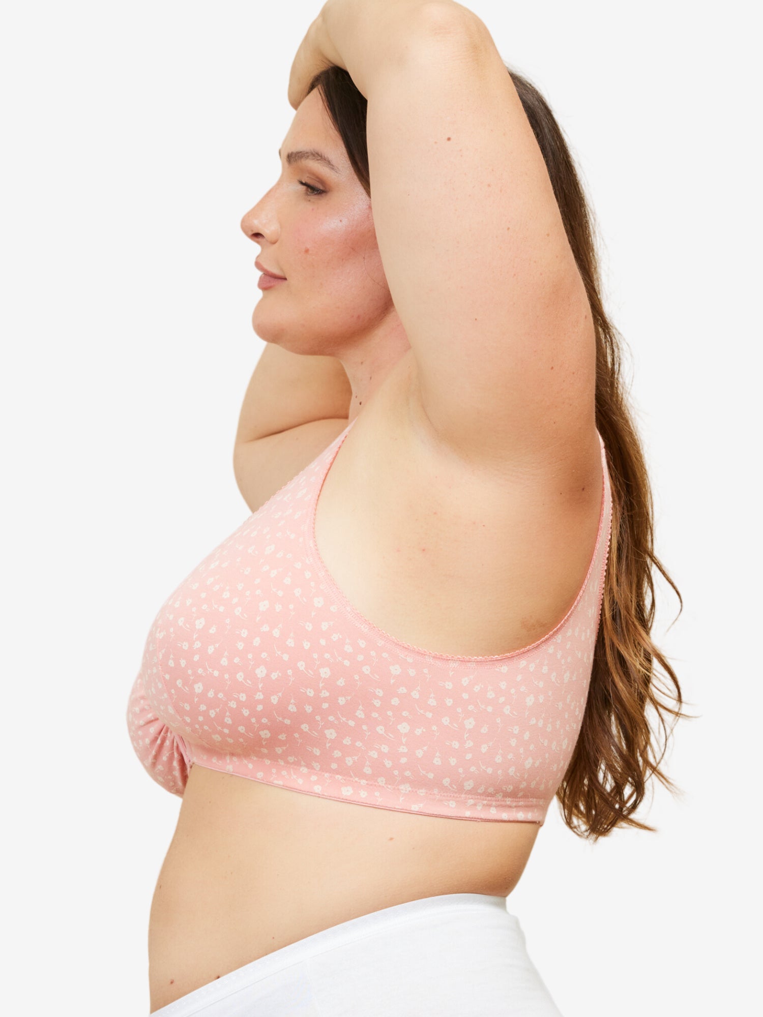 Side view of cotton front-closure wirefree comfort bra in black