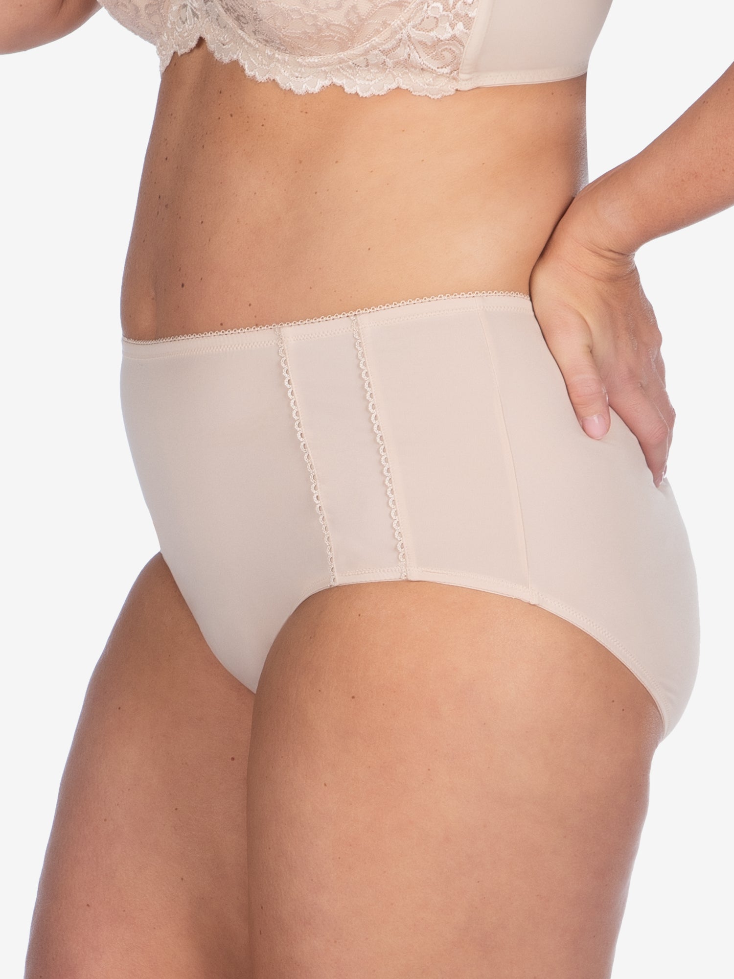 Side view of comfort fresh cooling panties in nude