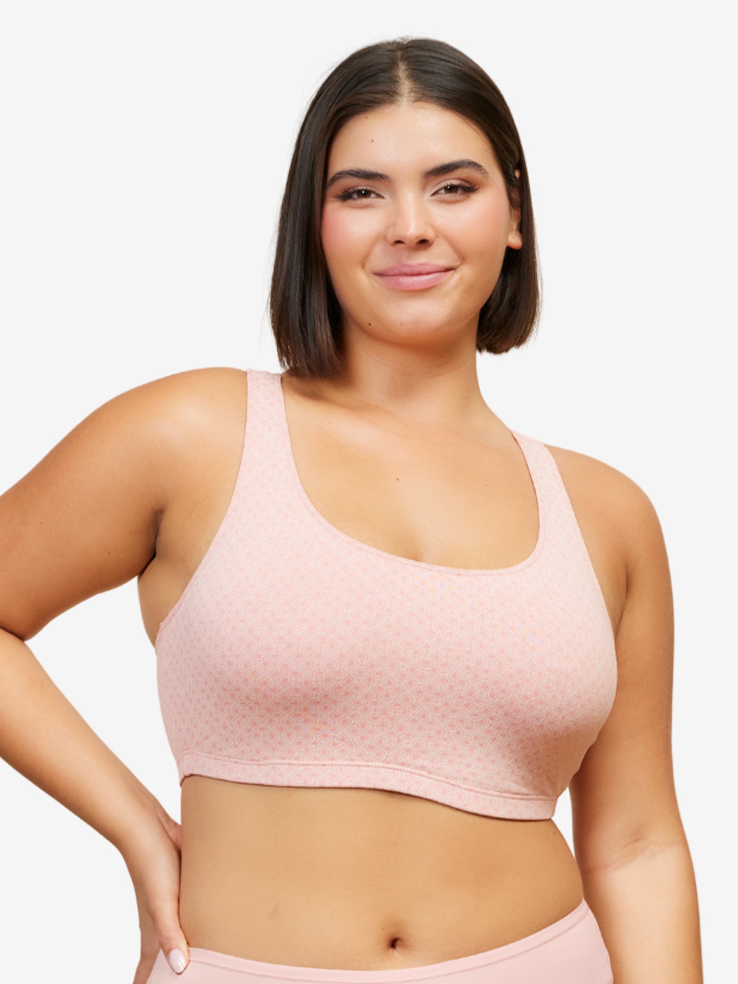 Front view of cotton wirefree sports bra in black