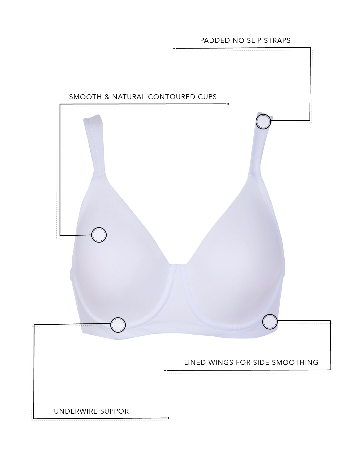 The Brigitte Full Coverage - Lightly Padded Underwire T-Shirt Bra - Black,36A
