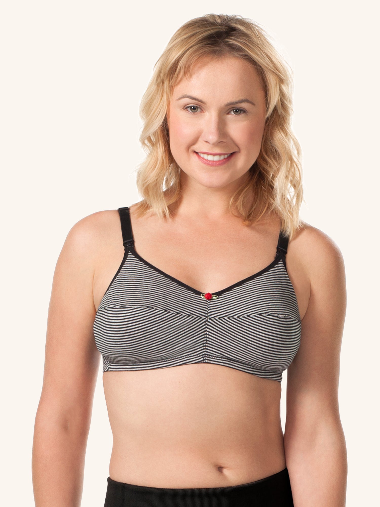 The Uma - Unpadded Cotton Wireless Nursing Bra 2-Pack - Black & Grey Stripe w/ Black 2PK,34B