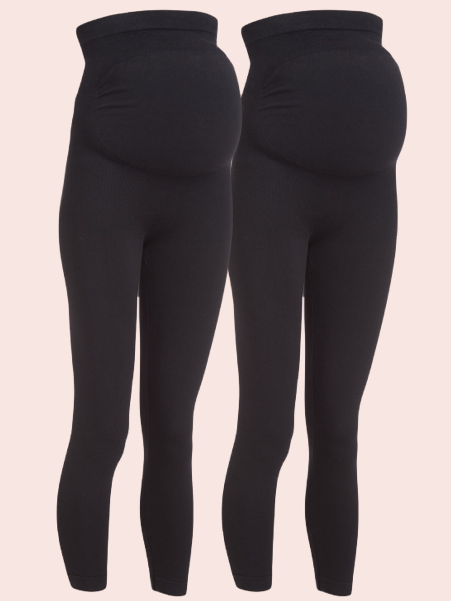 Maternity Bump and Back Support Leggings - Built-In Belly Band 2-Pack - Black 2PK,XS