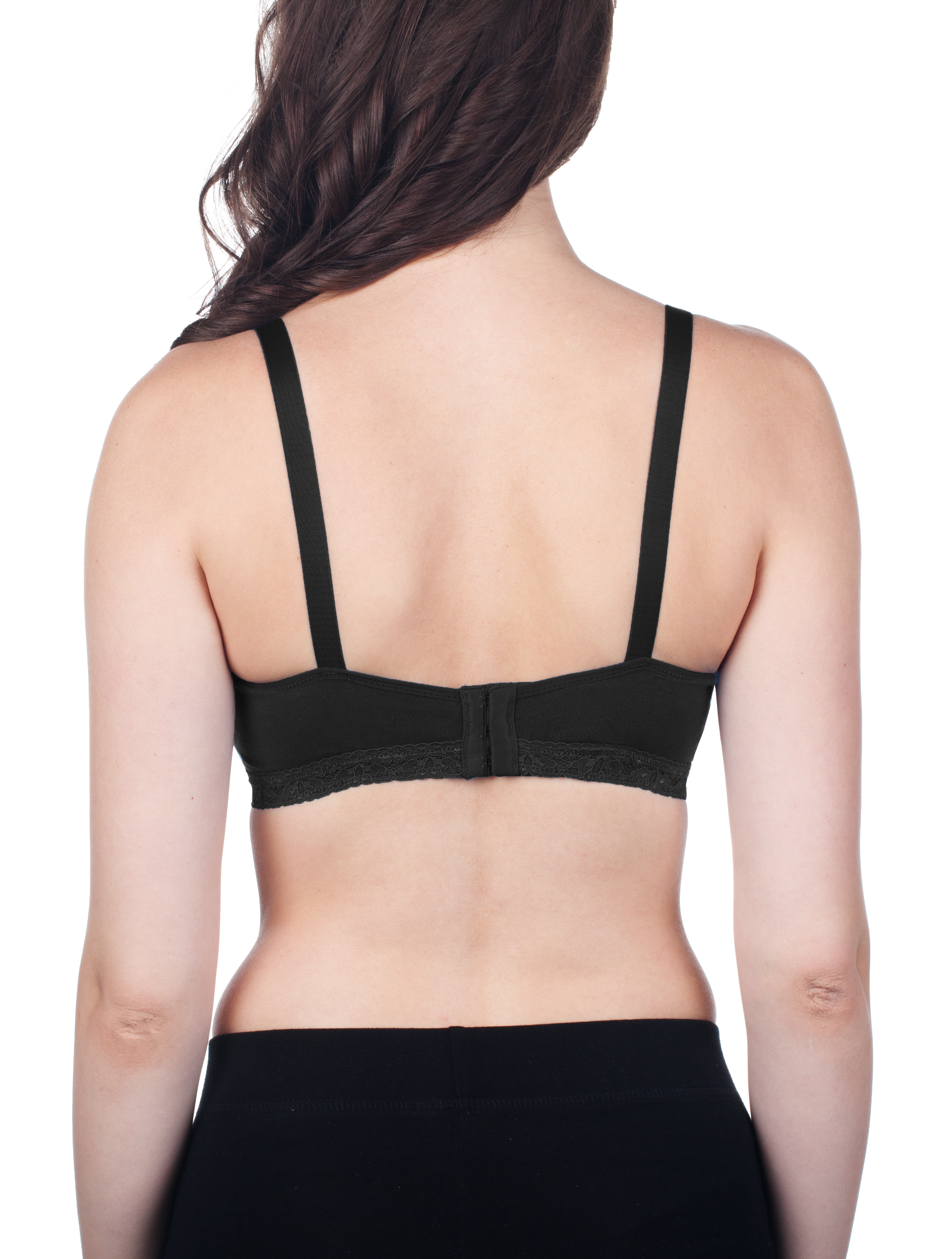 Wireless Full Coverage Lace Trim Nursing Bralette - Black,S