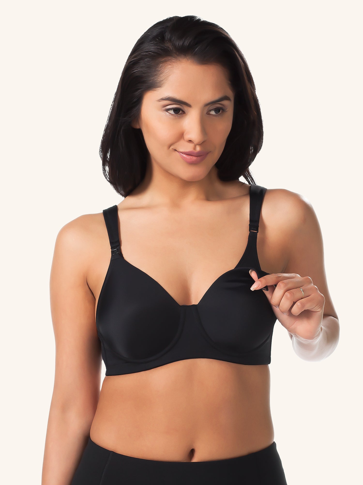 Front view of cool fit underwire nursing bra in black