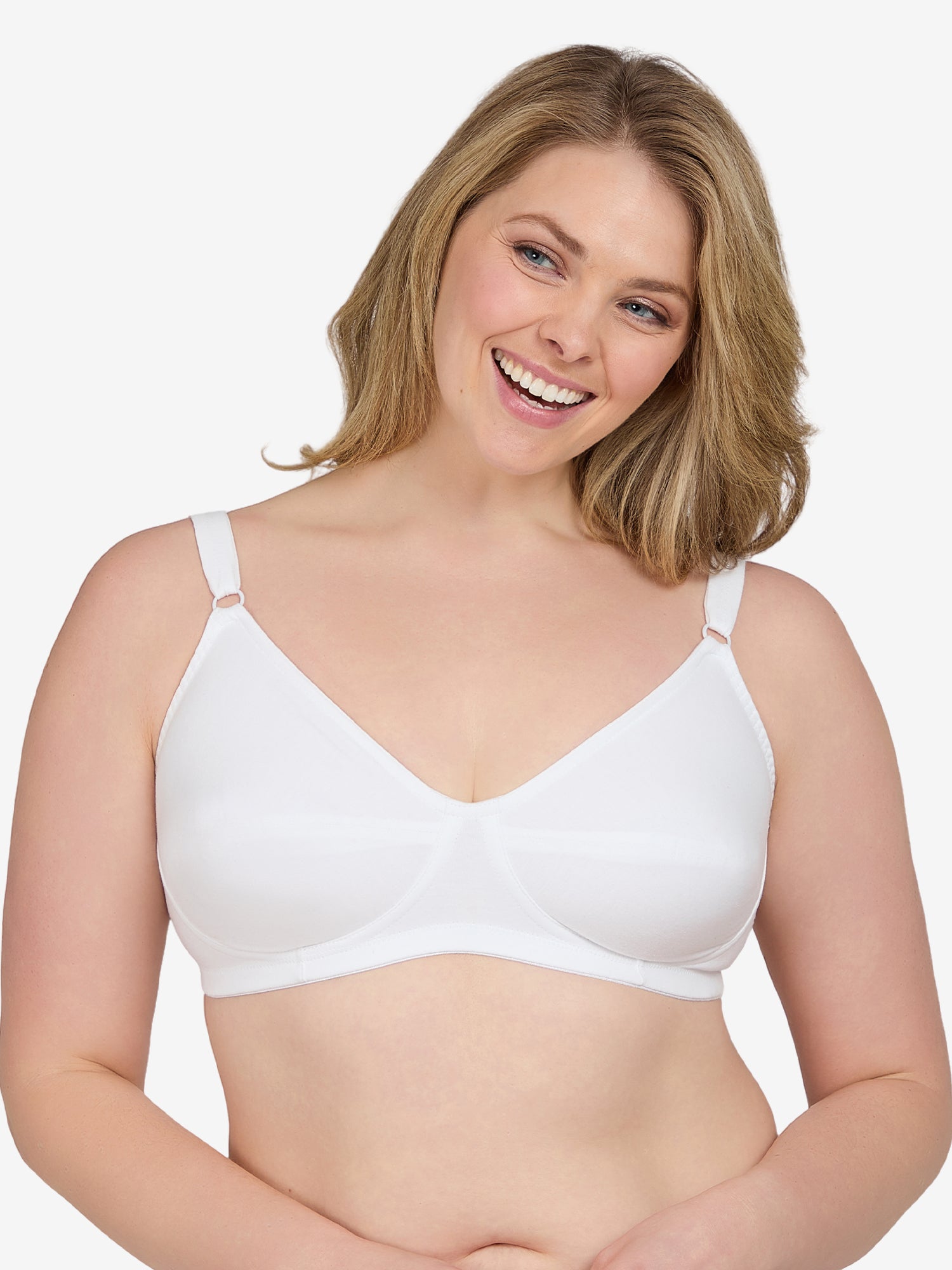 Front view of cotton latex free bra in white