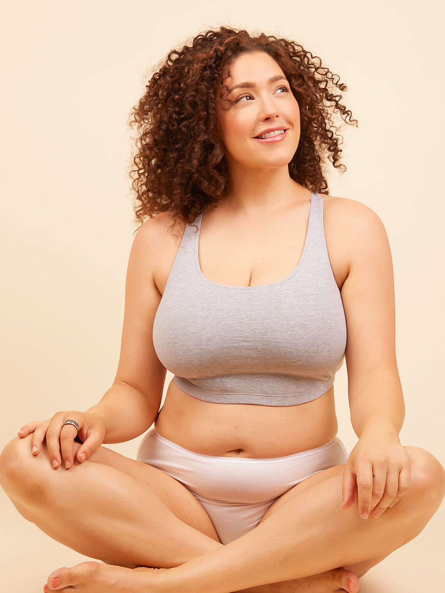 The Serena - Cotton Wireless Sports Bra - Heather Grey,38BCD