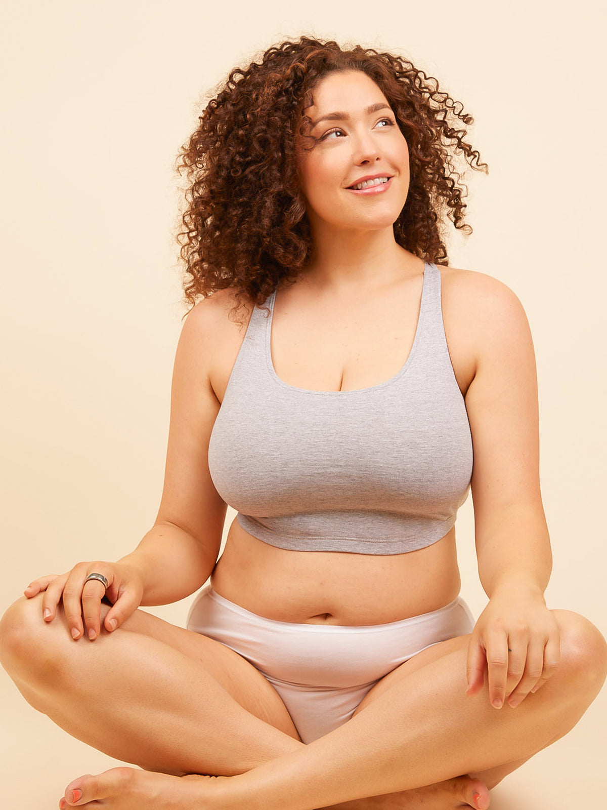 The Serena - Wireless Racerback Cotton Sports Bra - Heather Grey,38BCD