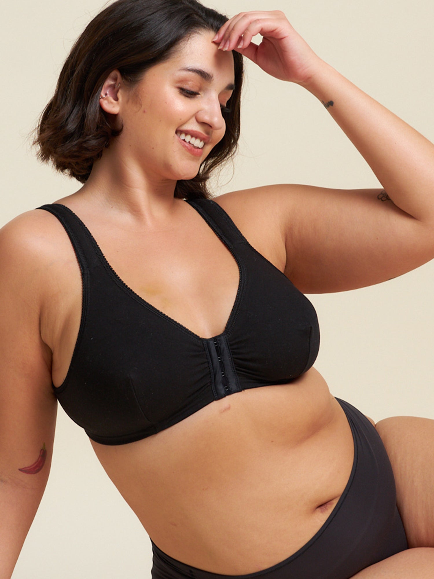 The Meryl - Cotton Front-Closure Comfort & Sleep Bra - Black,36AB