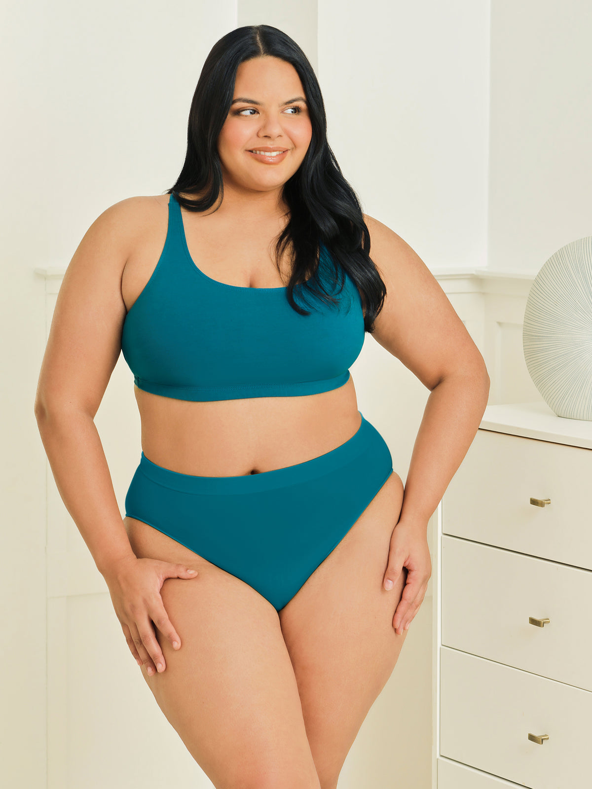 The Serena - Wireless Racerback Cotton Sports Bra - Peacock Teal,38BCD