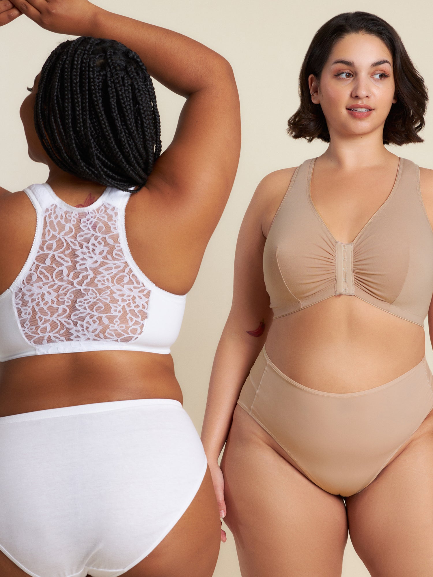 The Indy - Cotton Front-Closure Lace Racerback Bra - Sand,36AB