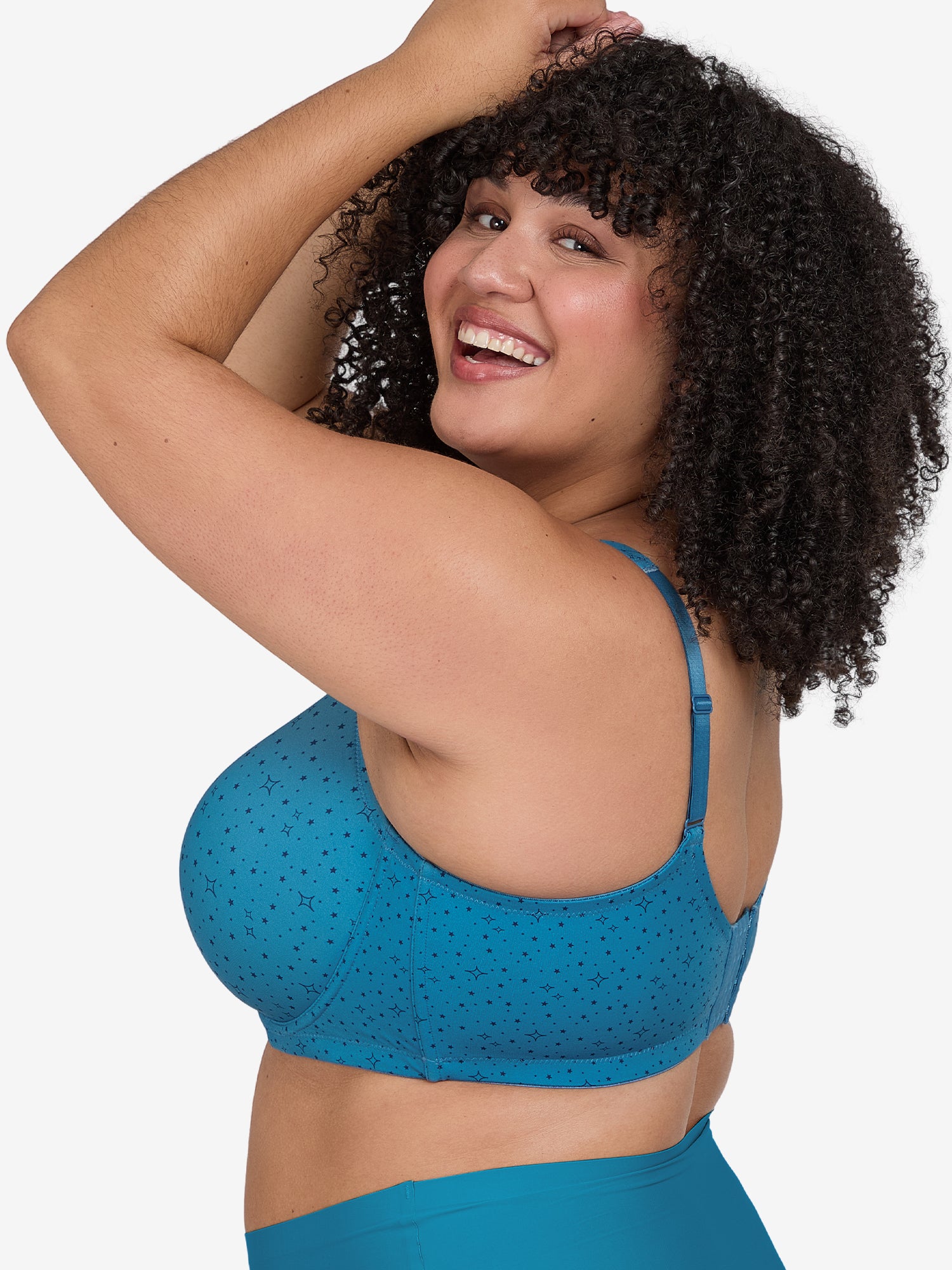 The Brigitte Full Coverage - Lightly Padded Underwire T-Shirt Bra - Blue Cosmic Print,38A