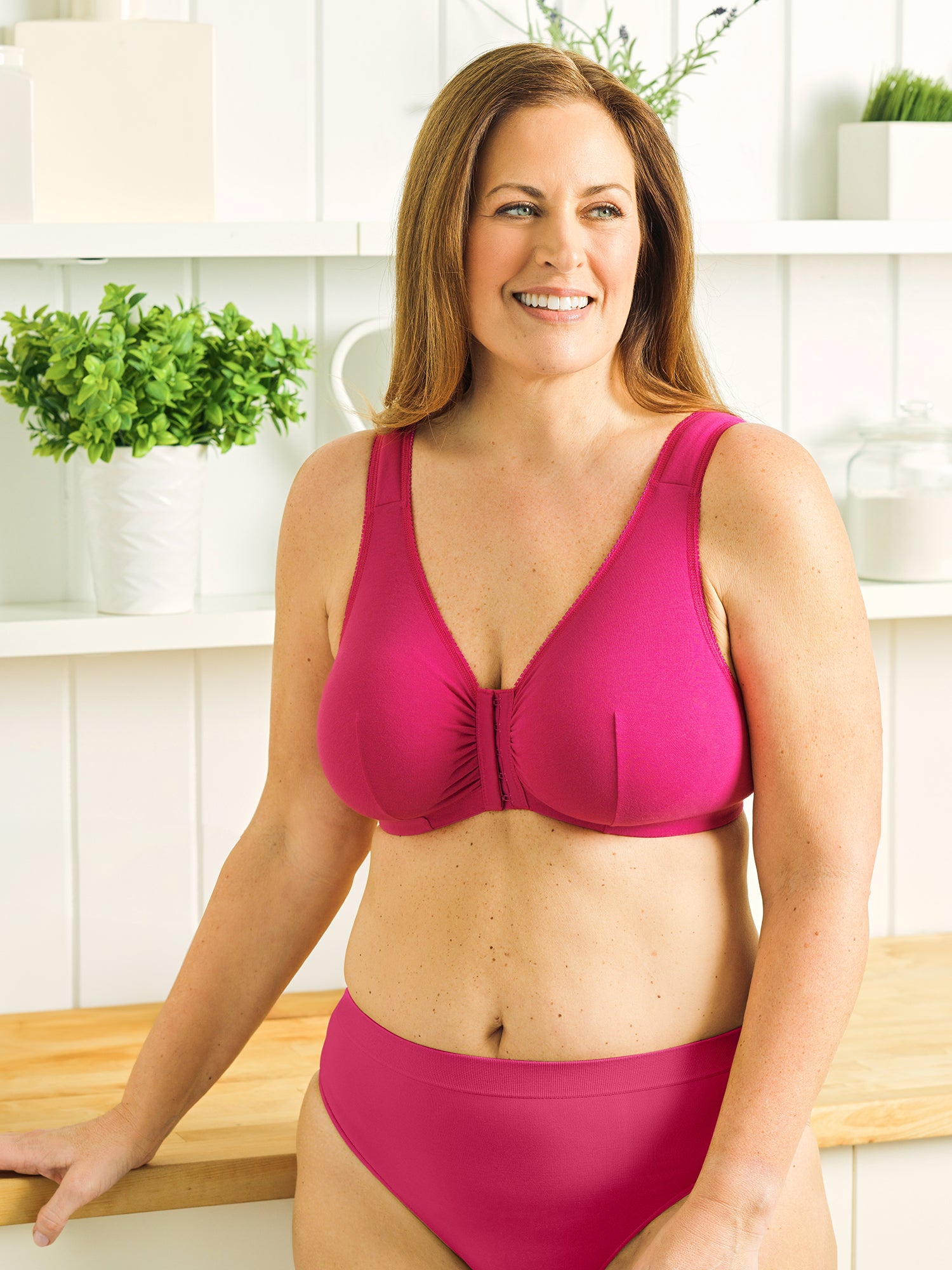 The Meryl - Cotton Front-Closure Comfort & Sleep Bra - Very Berry,36AB