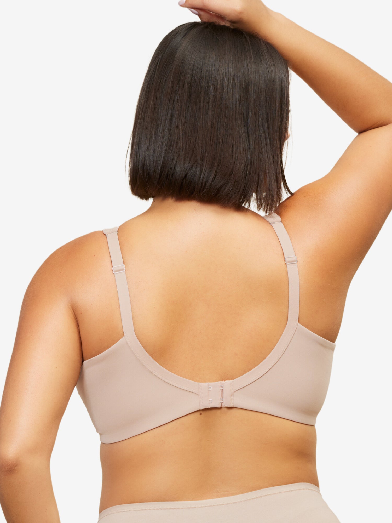 Back view of mesh plunge underwire bra in sand