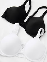 Front view of front-closure racerback t-shirt bra in white
