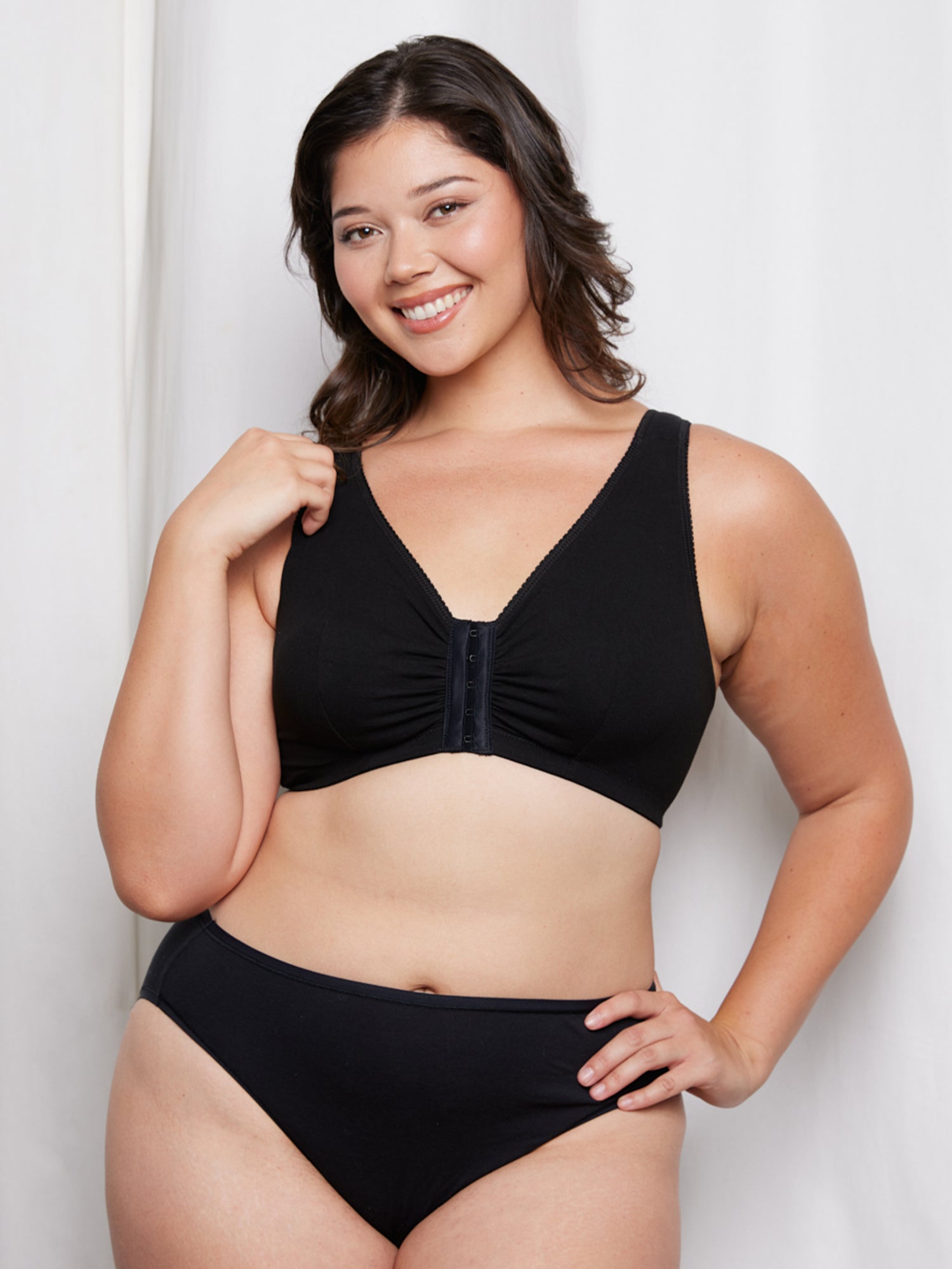 The Meryl - Cotton Front-Closure Comfort & Sleep Bra - Black,36AB
