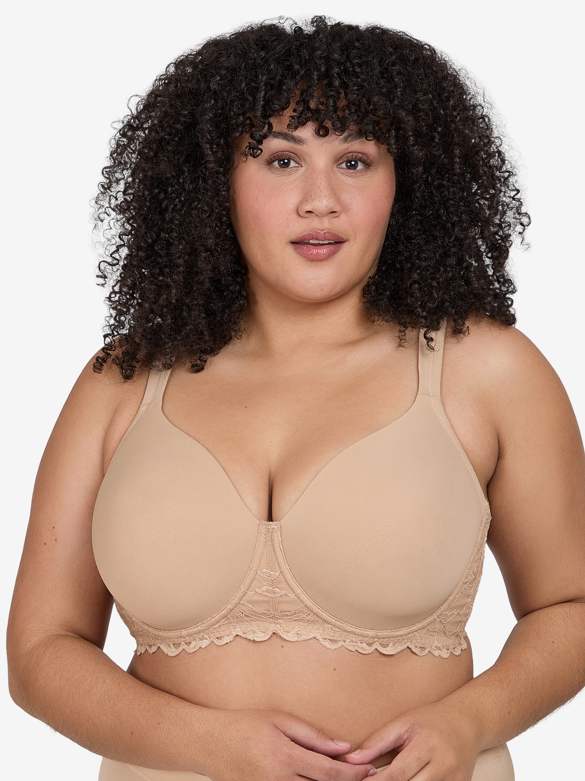 The Chloe - Lace Band Lightly Padded Underwire T-Shirt Bra - Sand,38A
