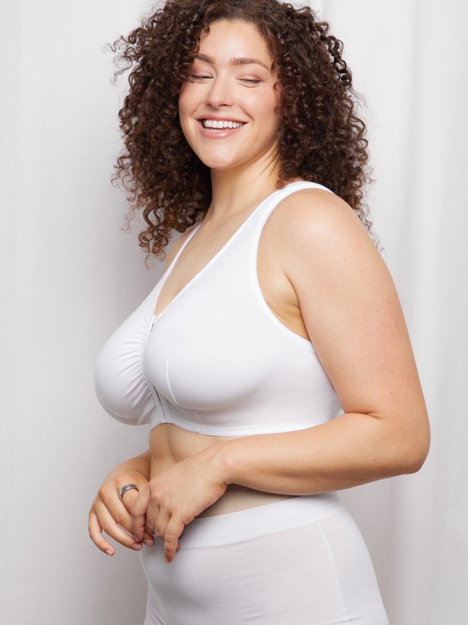 The Meryl - Cotton Front-Closure Comfort & Sleep Bra - White,36AB