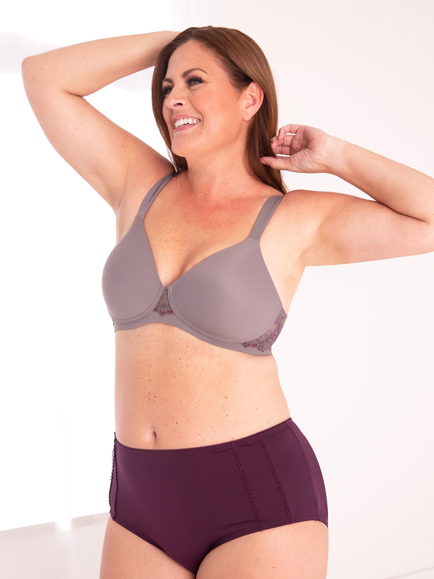 The Brigitte Lace - Lightly Padded Wireless T-Shirt Bra - Storm Front Grey,36A