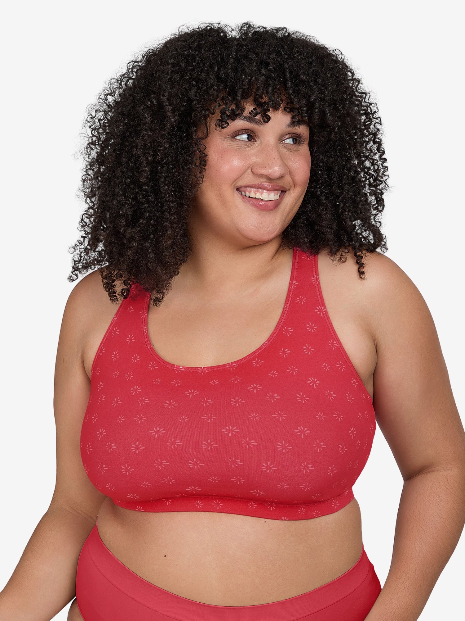 The Serena - Wireless Racerback Cotton Sports Bra - Red Starburst Print,38BCD
