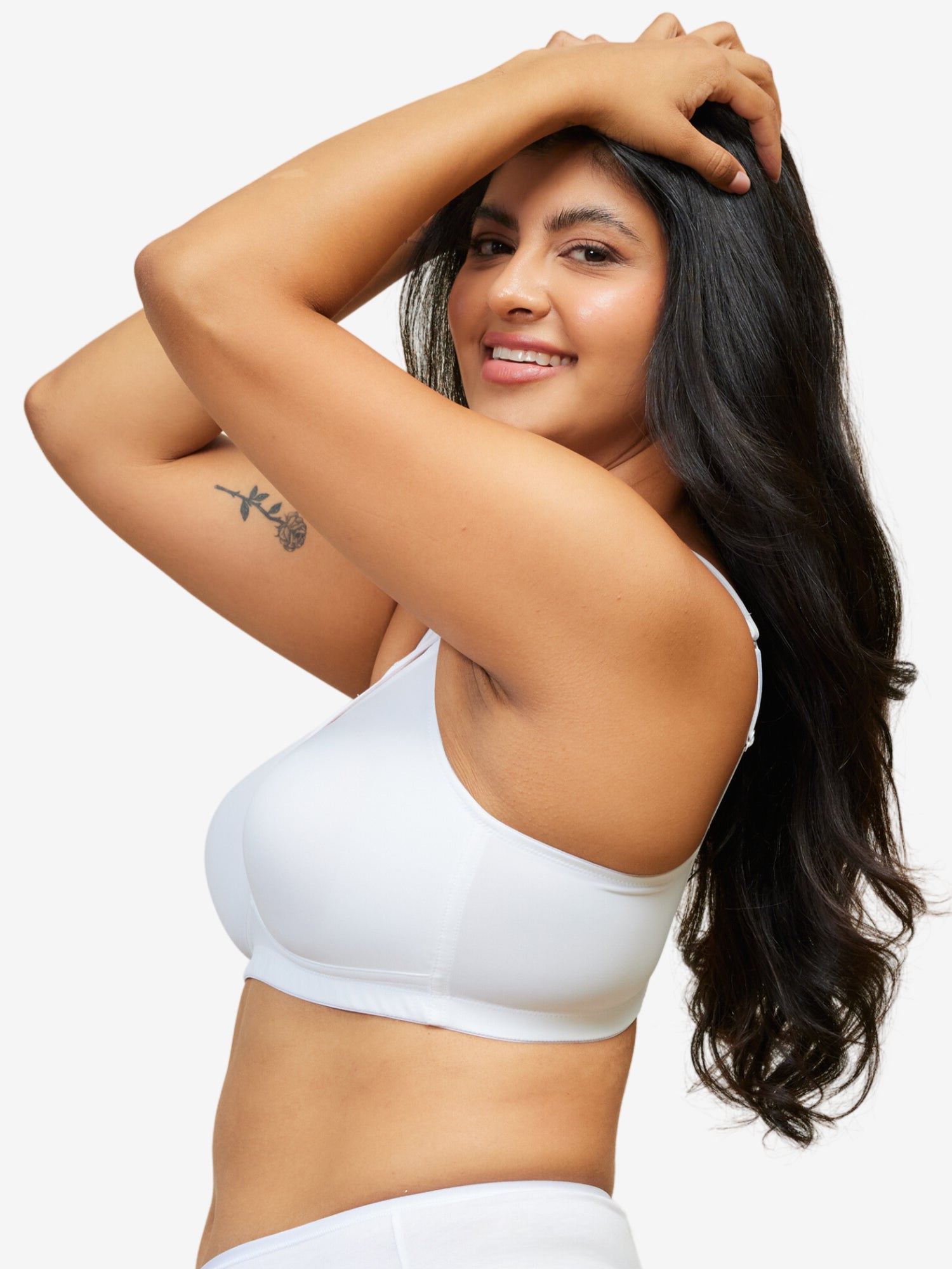 Side view of loving moments microf loving momentsiber comfort bra in white
