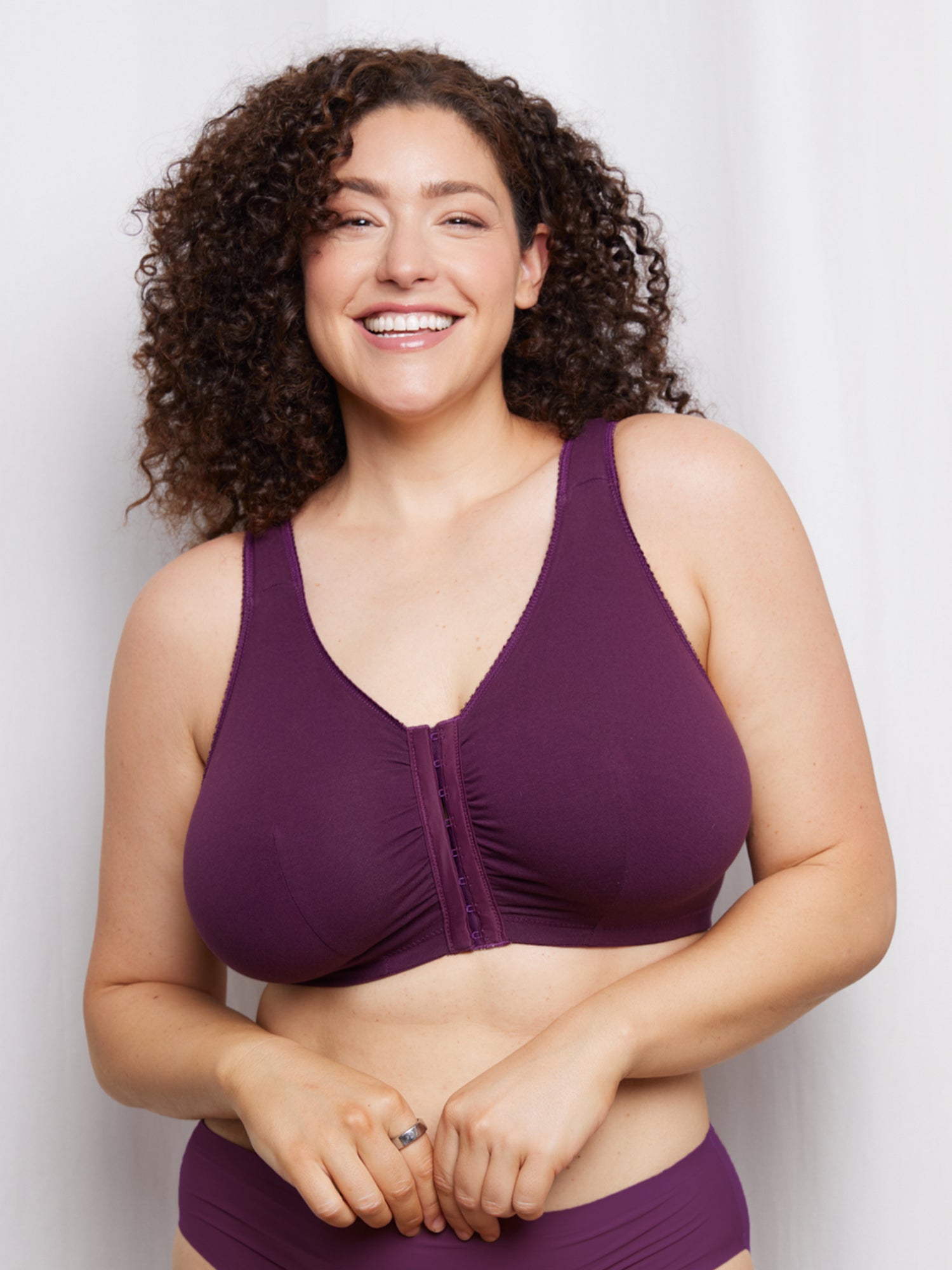 The Meryl - Cotton Front-Closure Comfort & Sleep Bra - Plum,36AB