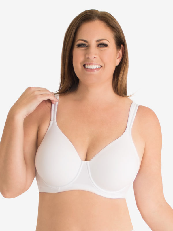 Front view of full coverage underwire padded bra in white