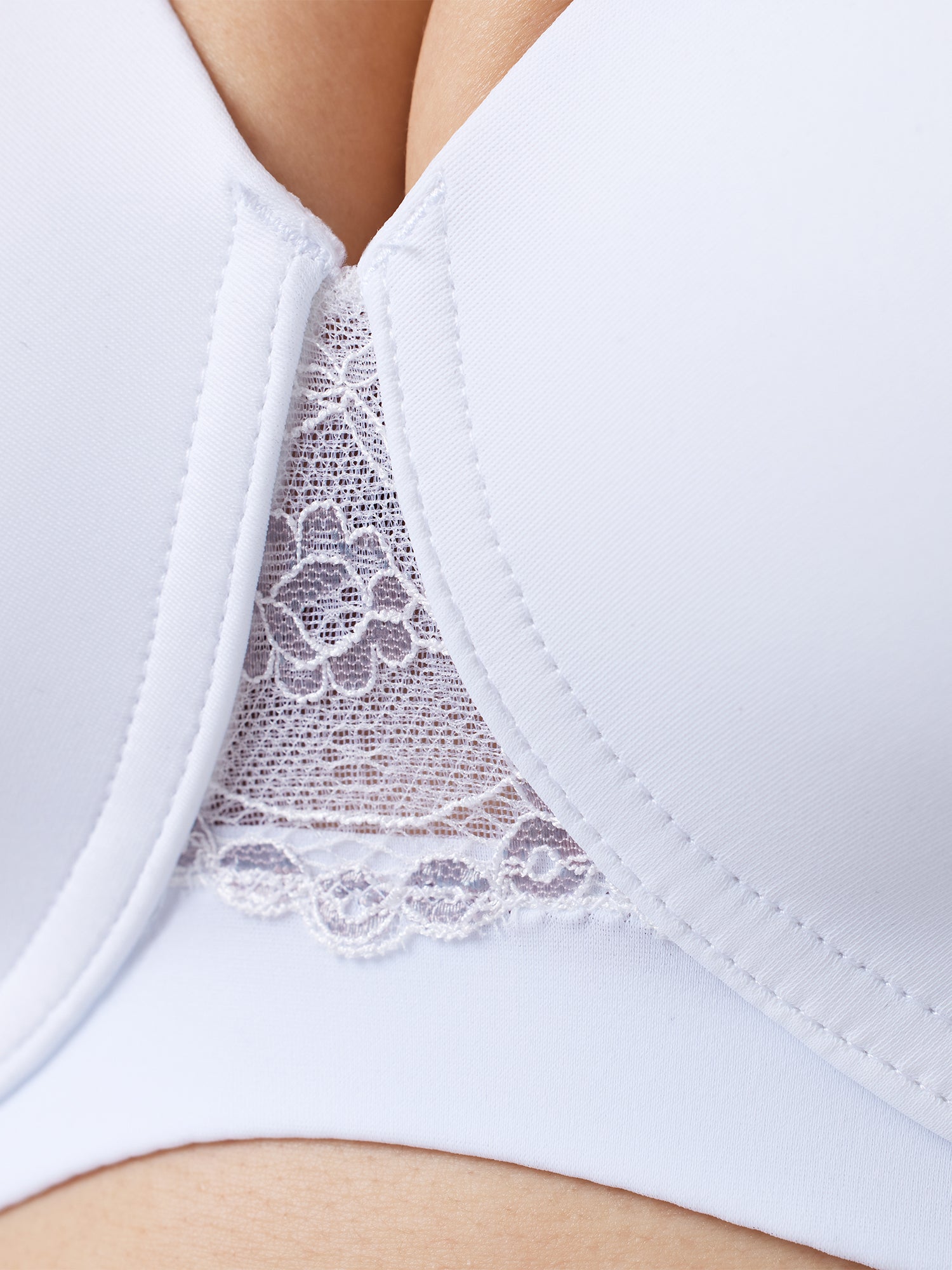 The Brigitte Lace - Lightly Padded Wireless T-Shirt Bra - White with Silver Sconce Trim,36A