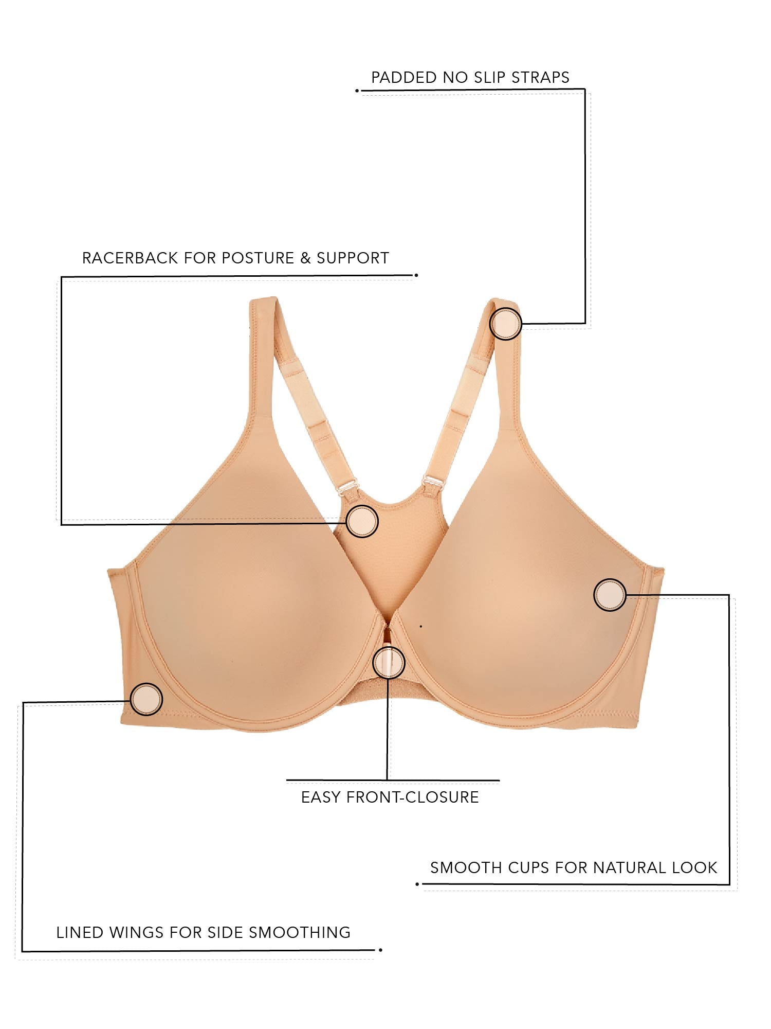 The Brigitte Racerback - Front-Closure Underwire T-Shirt Bra - Black,38A