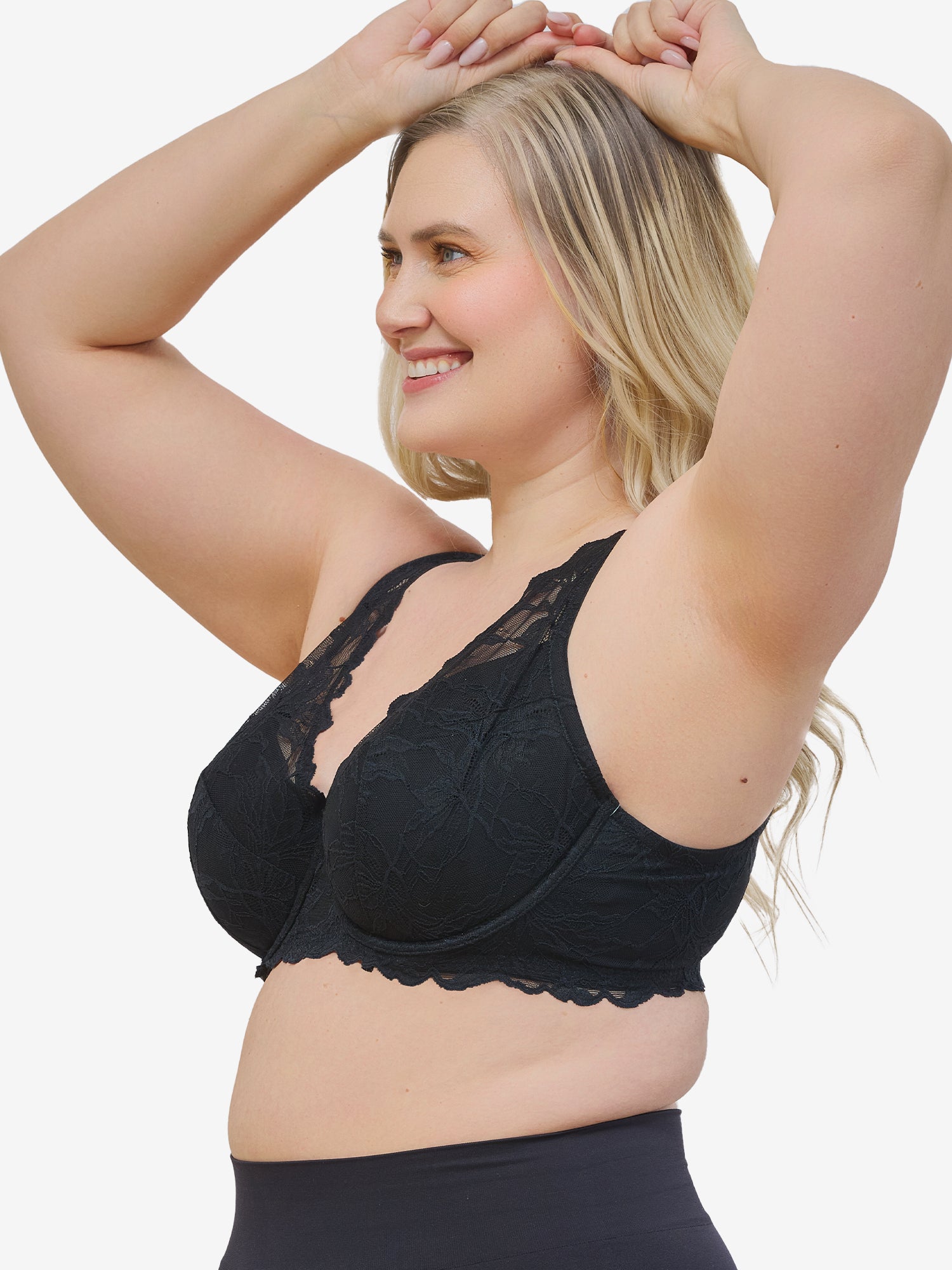 The Willow - Lightly Padded Lace Plunge Underwire Bra - Black,40A