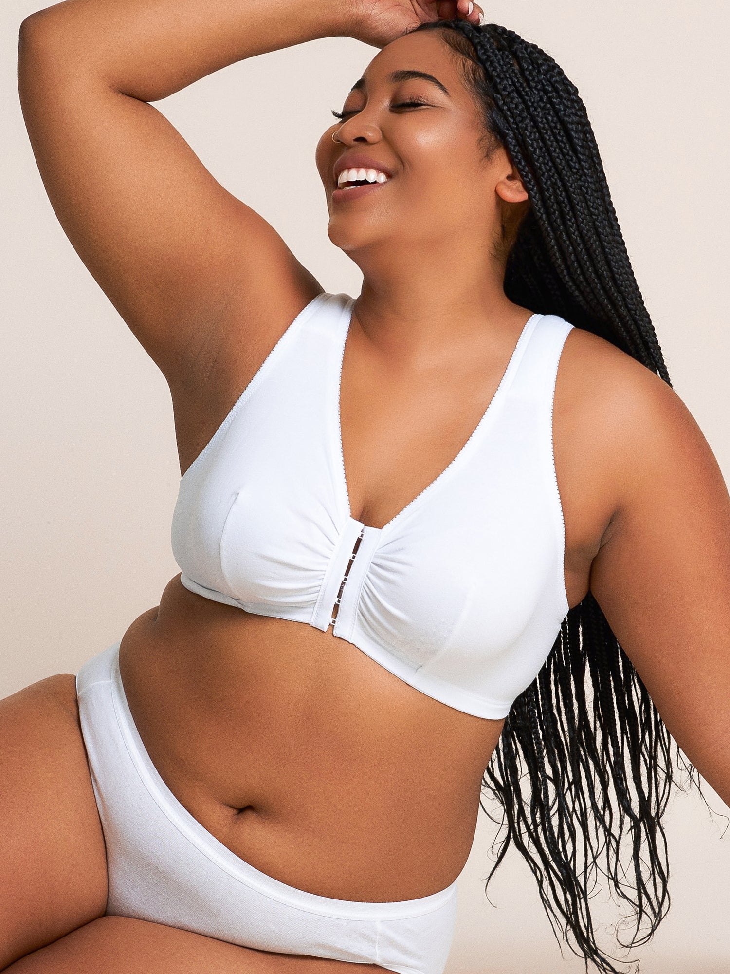The Meryl - Cotton Front-Closure Comfort & Sleep Bra - White,36AB