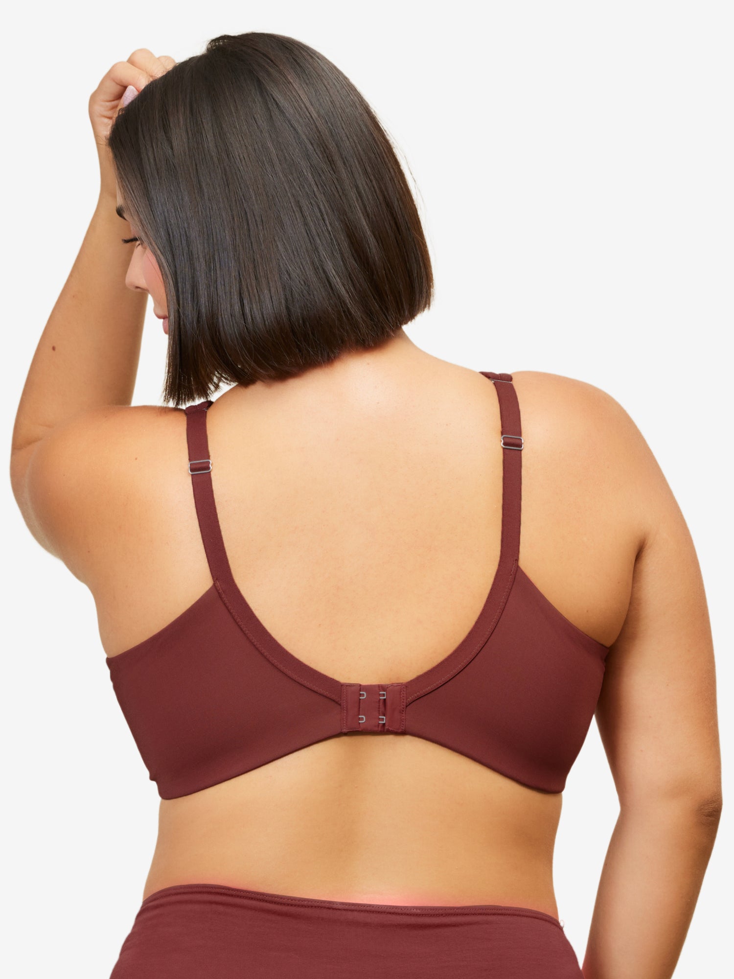 Back view of mesh plunge underwire bra in spiced apple