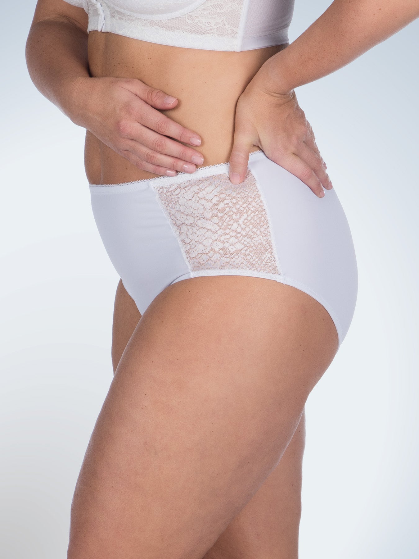 Side view of comfort fresh cooling panties in white