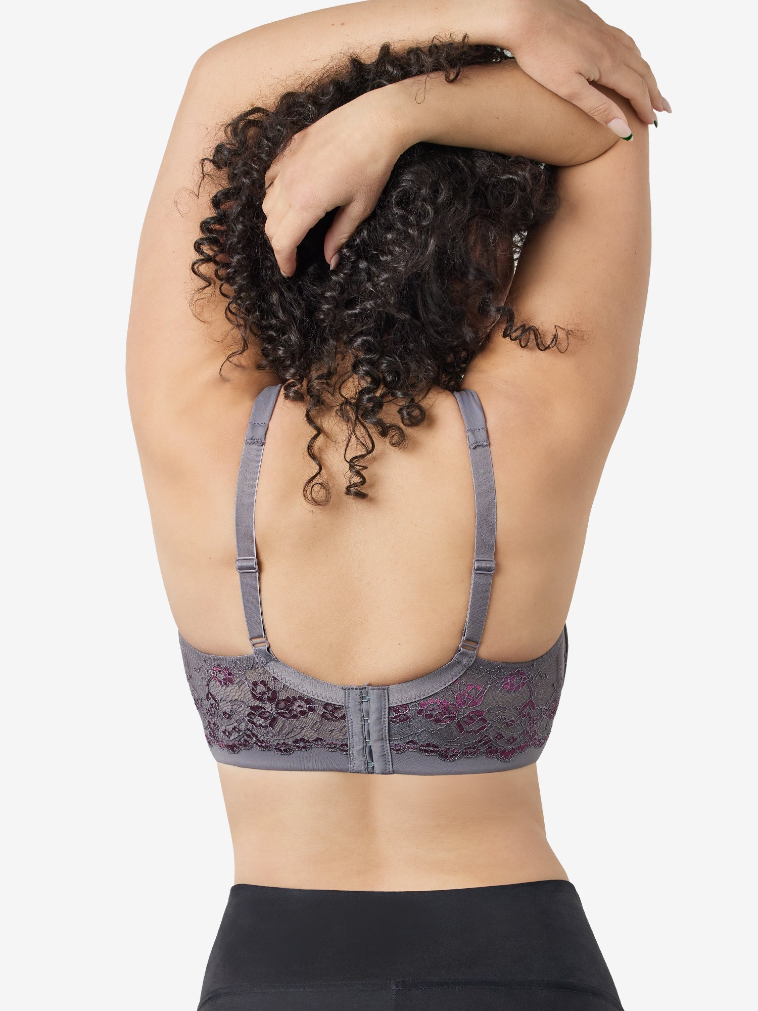Side view of lace wirefree t-shirt bra in storm front grey