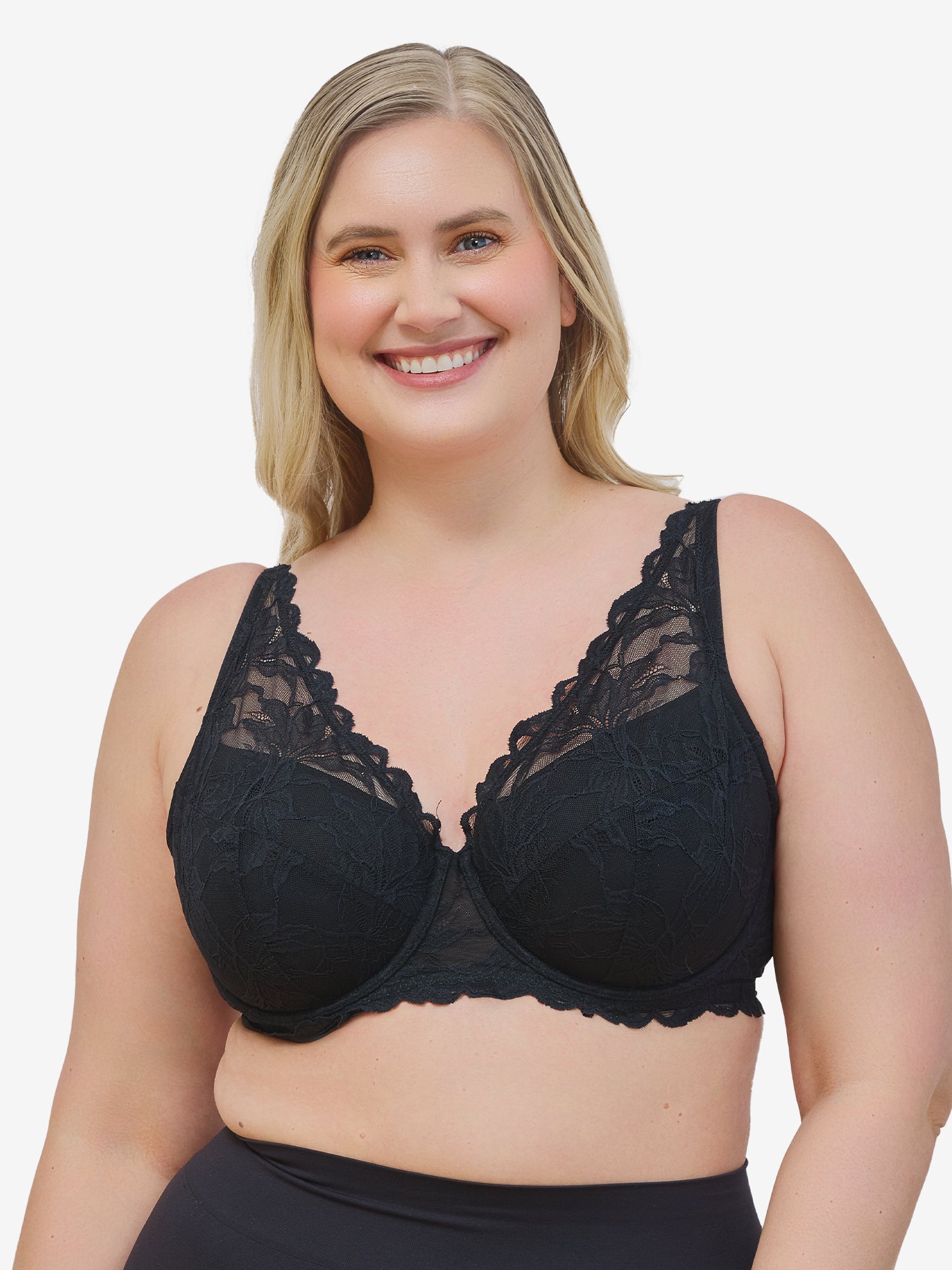 The Willow - Lightly Padded Lace Plunge Underwire Bra - Black,40A