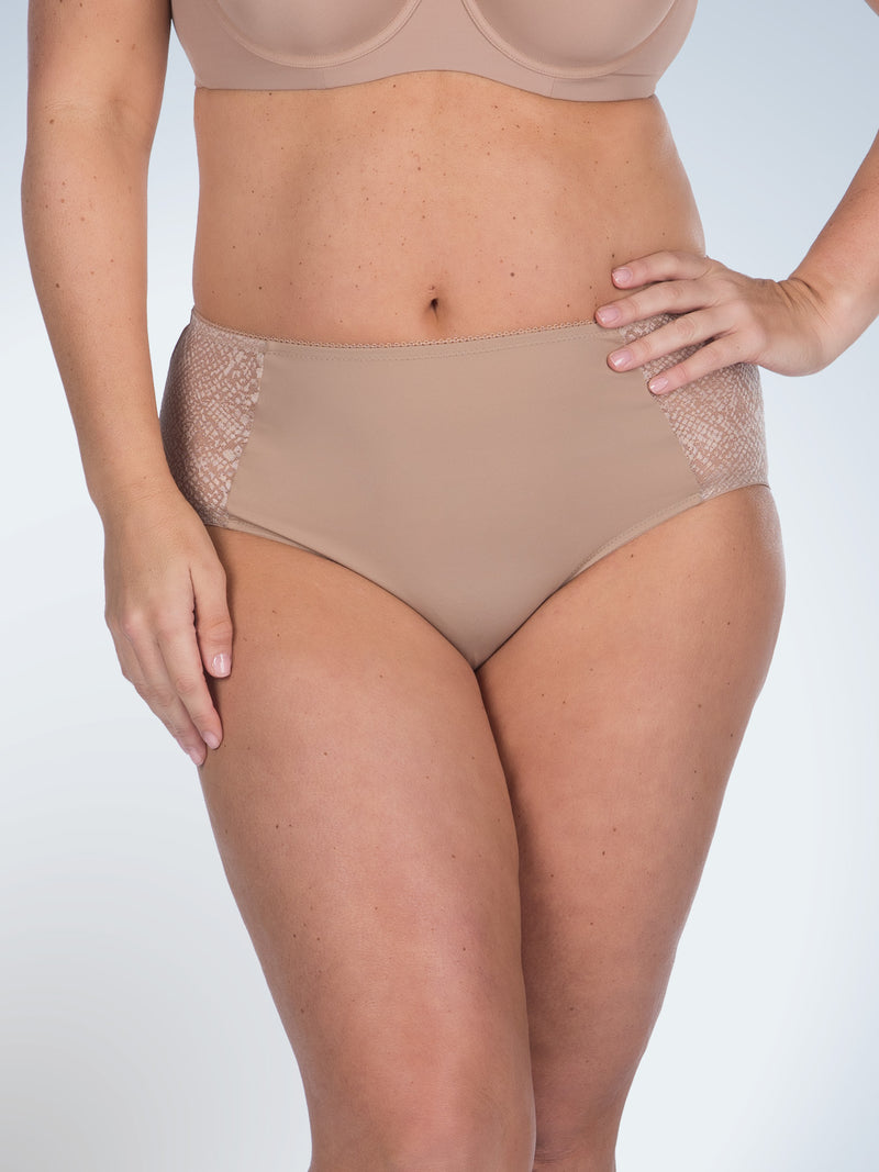 Front view of comfort fresh cooling panties in warm taupe
