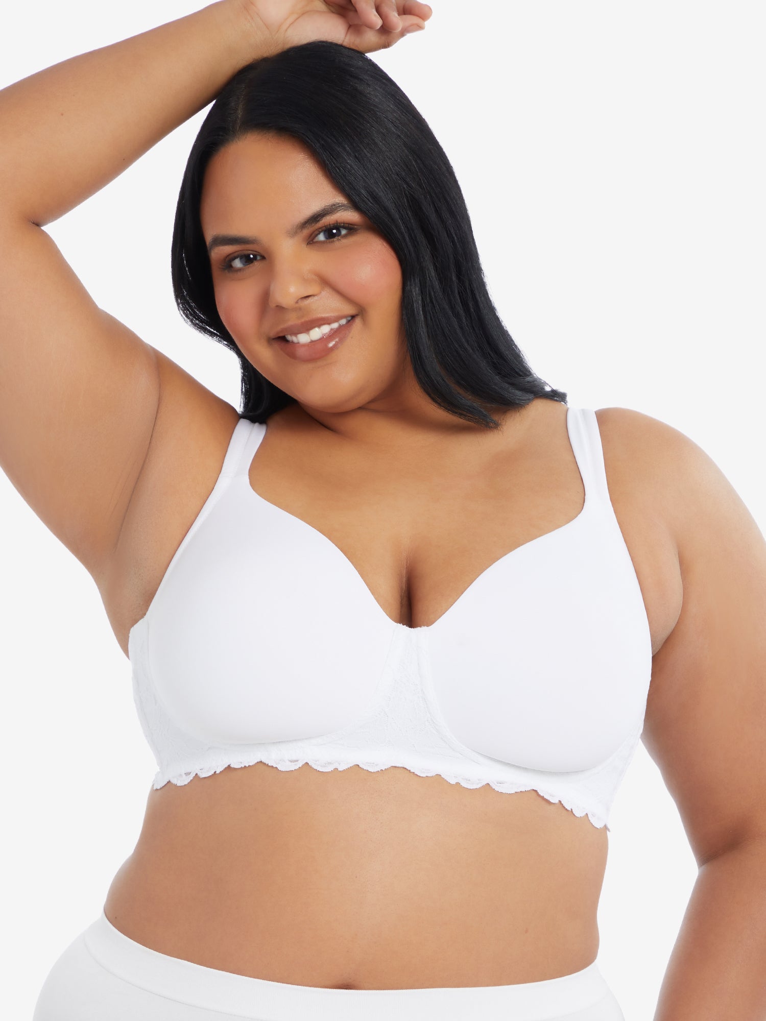 The Zoey - Lace Band Lightly Padded Wireless T-Shirt Bra - White,38A