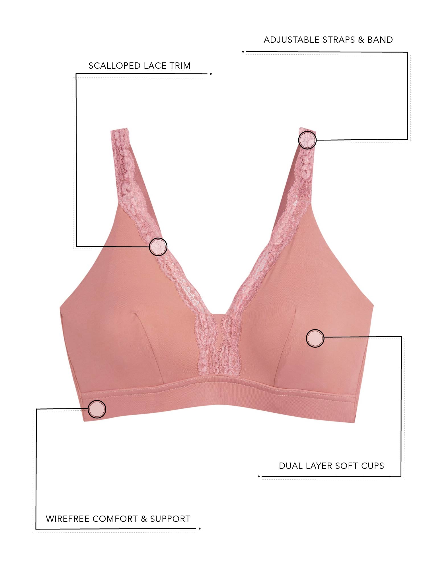 The Lucille - Microfiber Lace Trim Bralette - Whisky Rose,38BCD