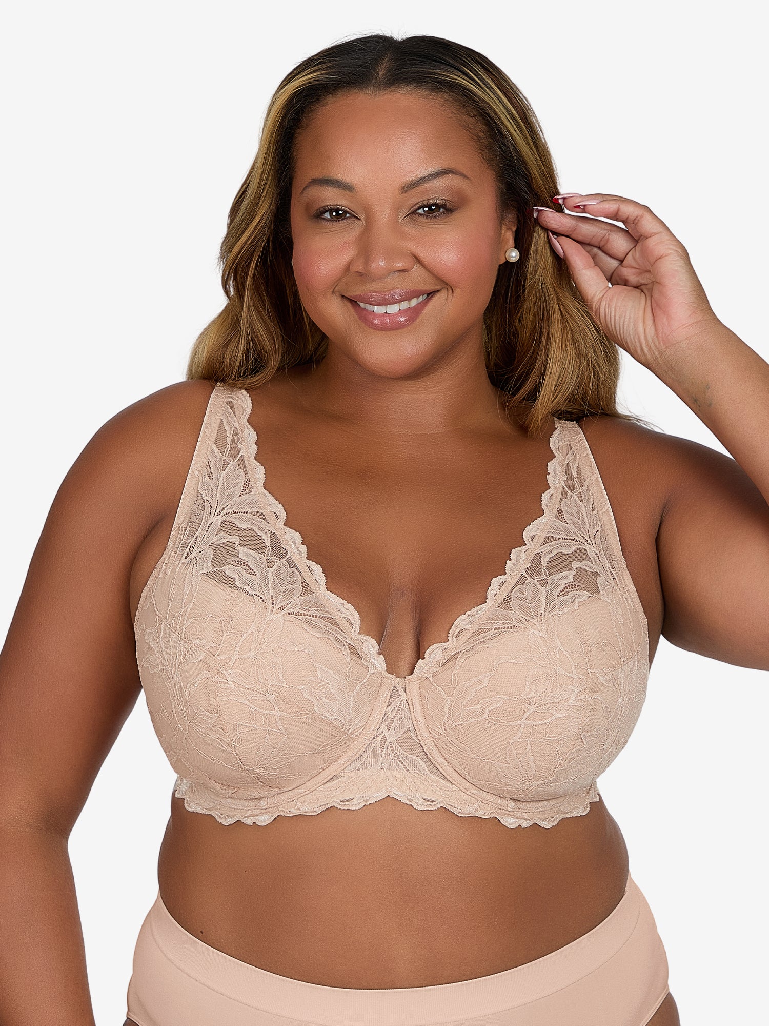 The Willow - Lightly Padded Lace Plunge Underwire Bra - Sand,40A