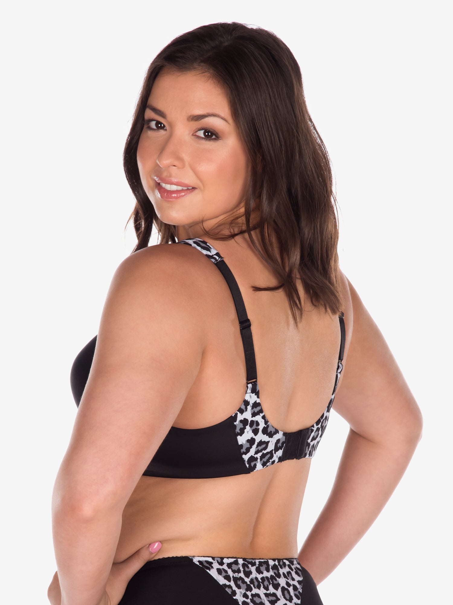 The Brigitte Luxe - Lightly Padded Wireless T-Shirt Bra - Grey Leopard,46A