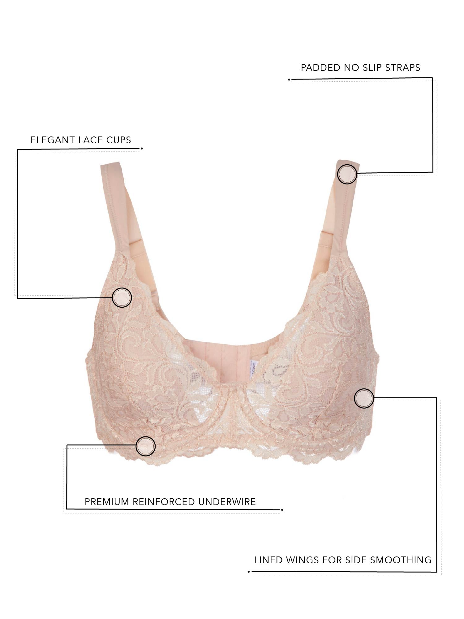 The Ava - Lightly Padded Soft Lace Underwire Bra - Rose Mauve,40A
