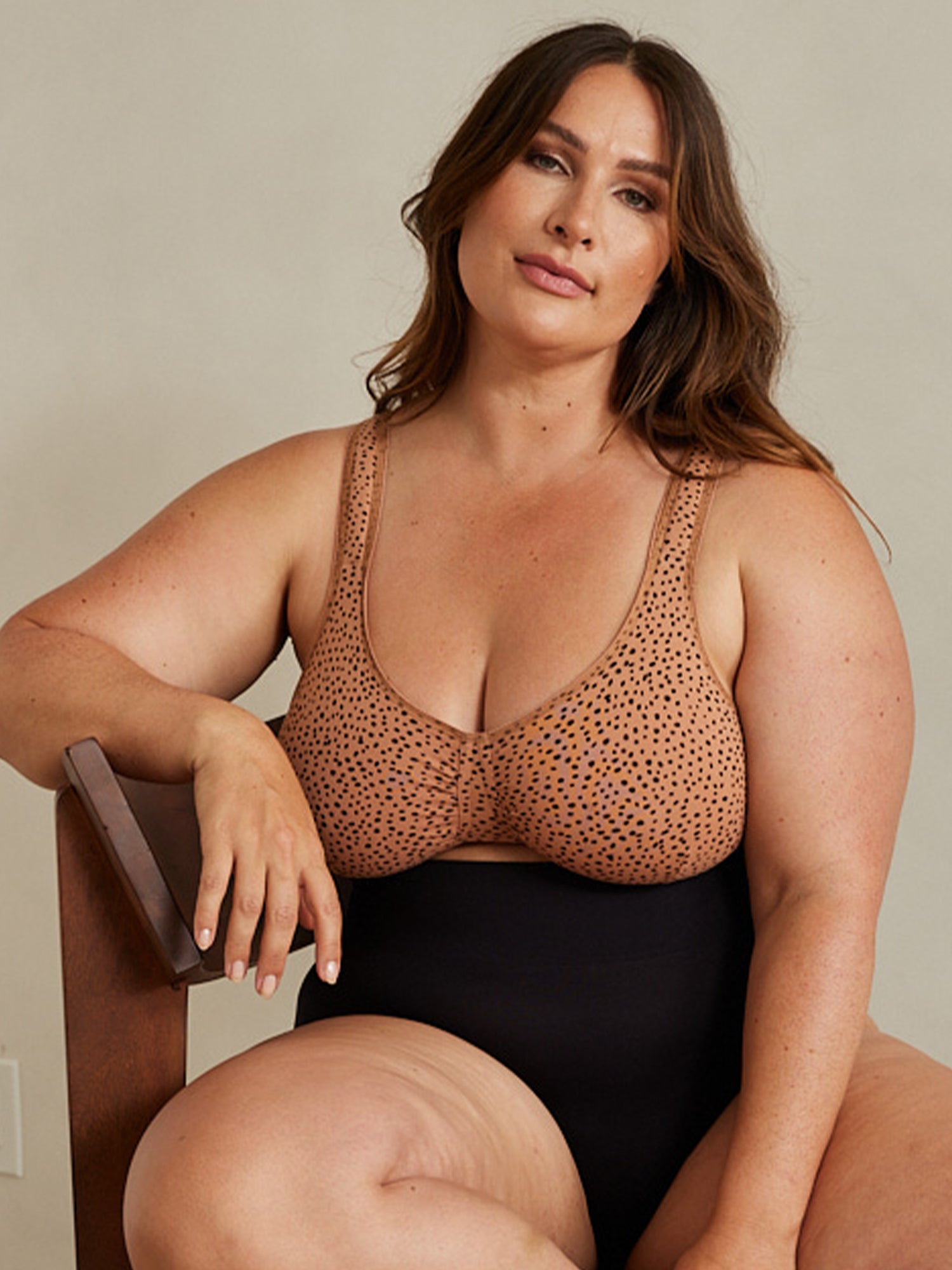 The Evie - Wireless All-Day Cotton Comfort Bra - Mocha Leo Dot,36AB