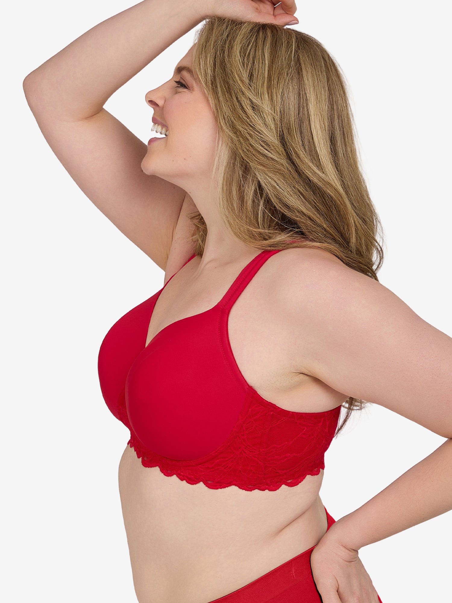 The Zoey – Lace Band Molded Wireless T-Shirt Bra - Pepper Red,38A