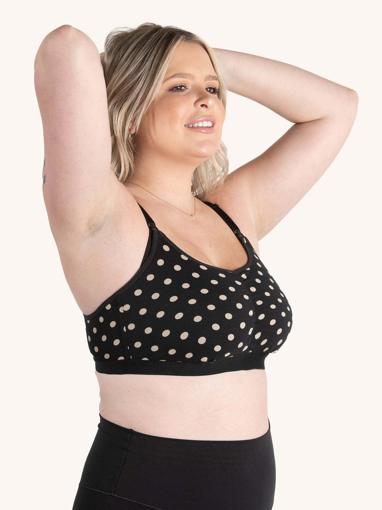 The Blake - Full Coverage Unpadded Wireless Nursing Bra - Black w/Tan Dot,M