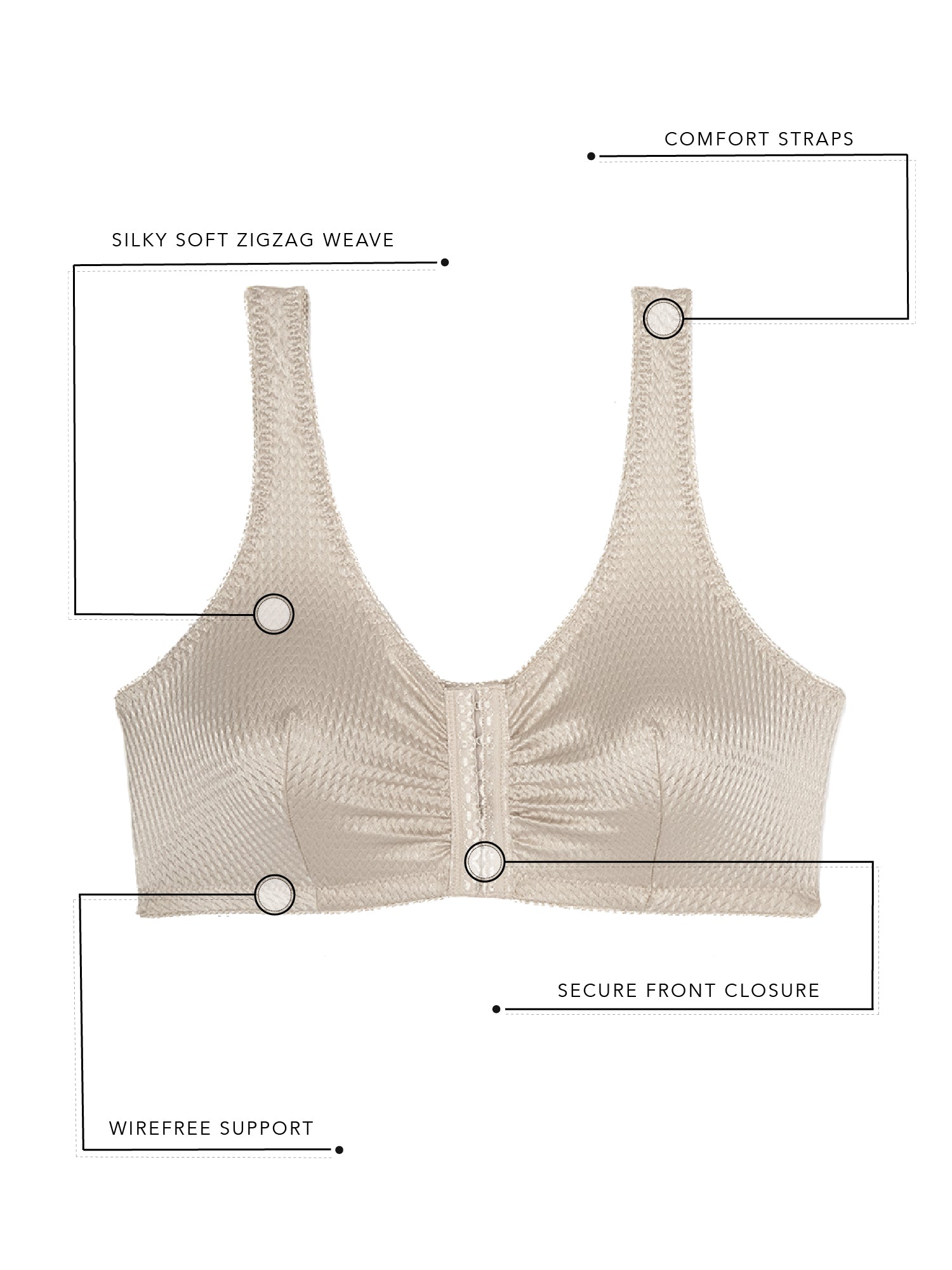 The Marlene - Wireless Silky Front-Closure Comfort Bra - White,36BCD