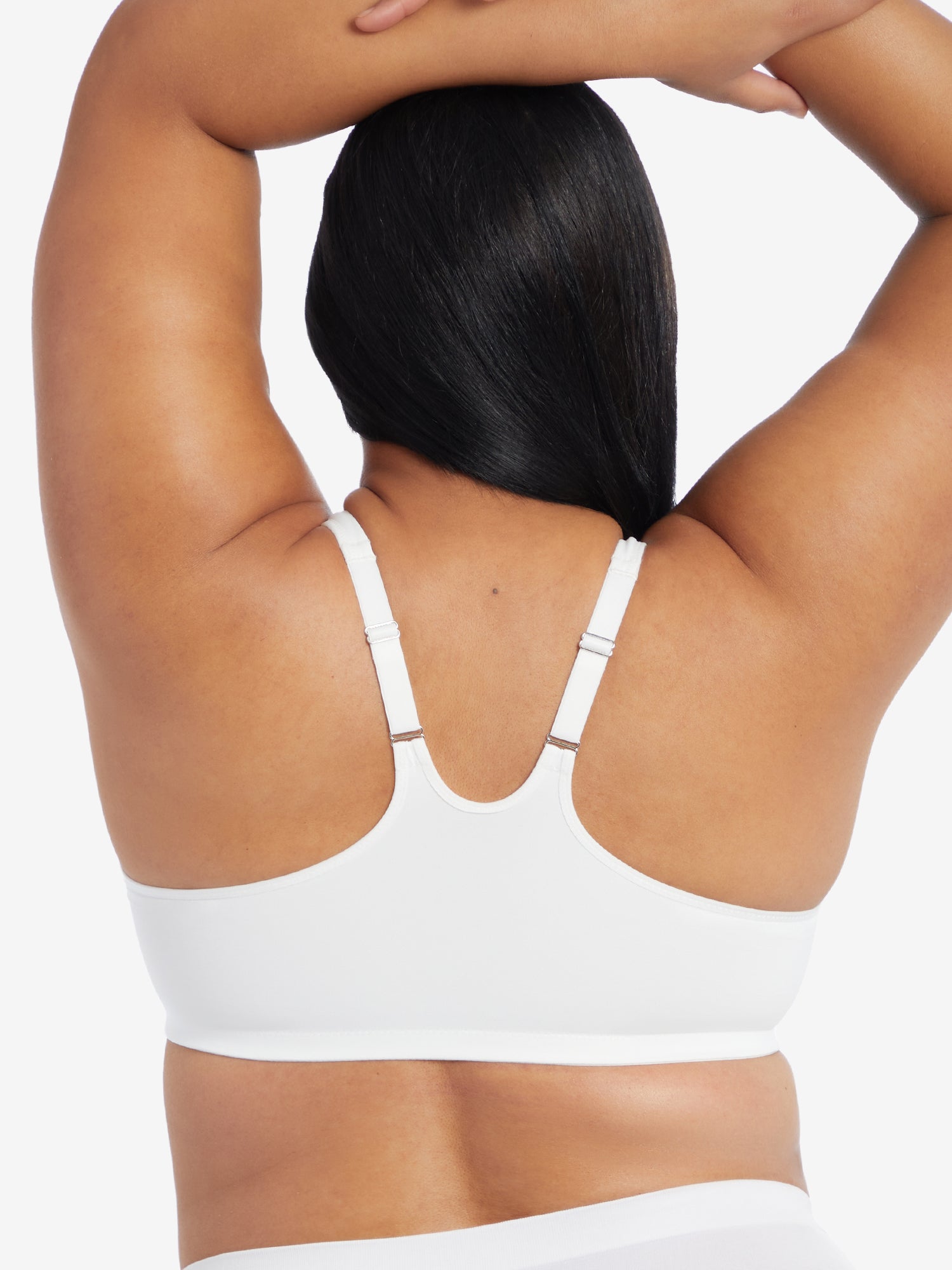 Back view of front-closure racerback t-shirt bra in white
