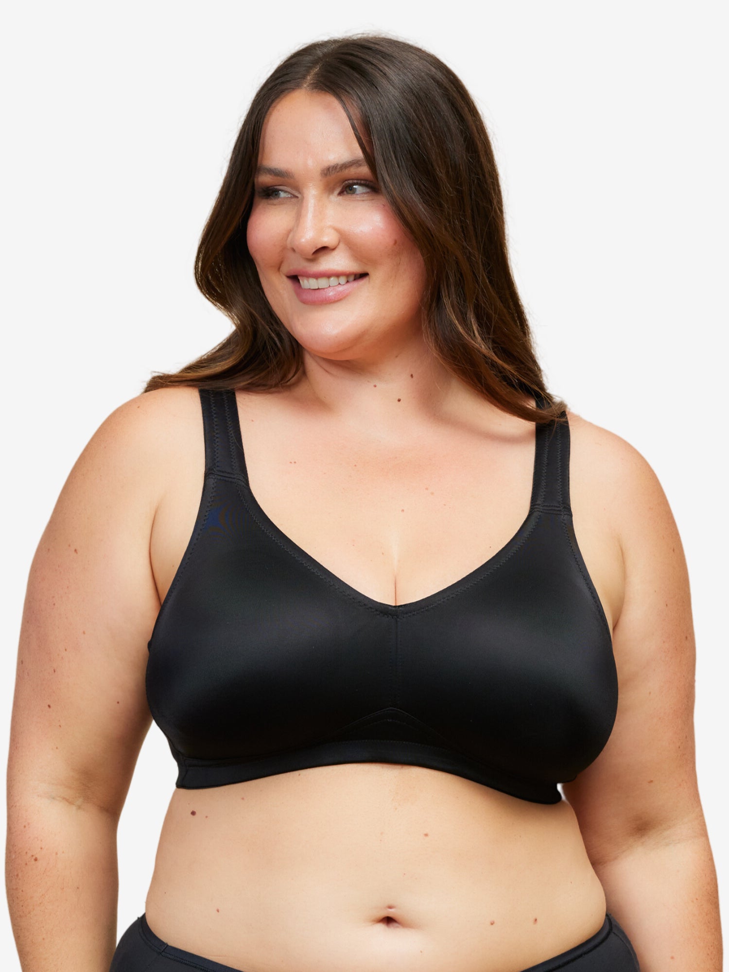 Front view of loving moments microf loving momentsiber comfort bra in black