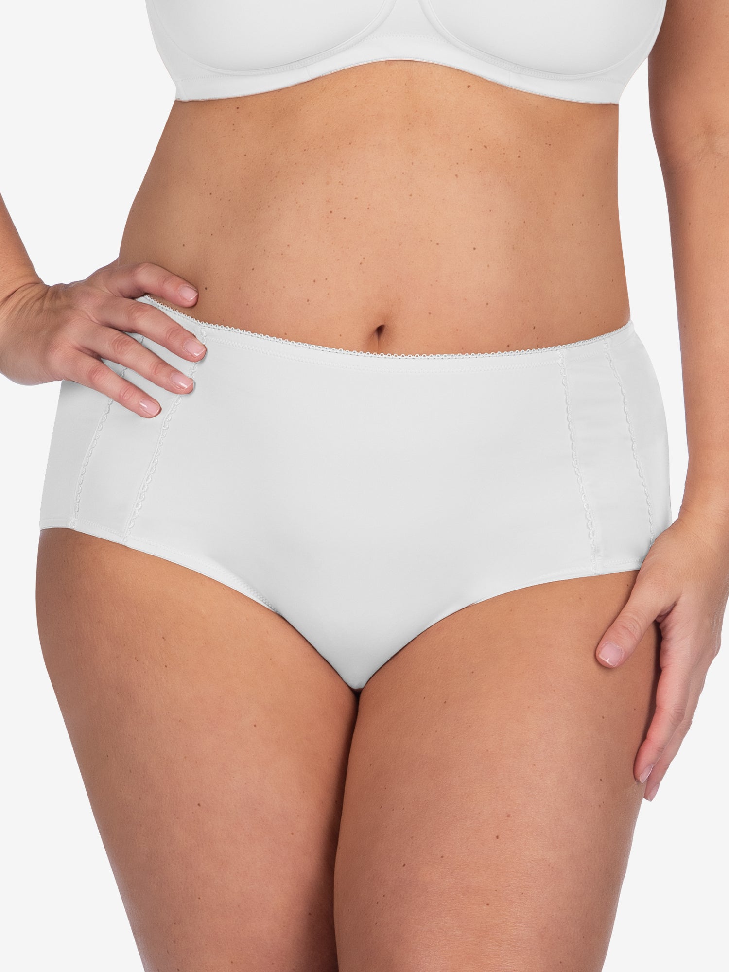 Side view of comfort fresh cooling panties in white