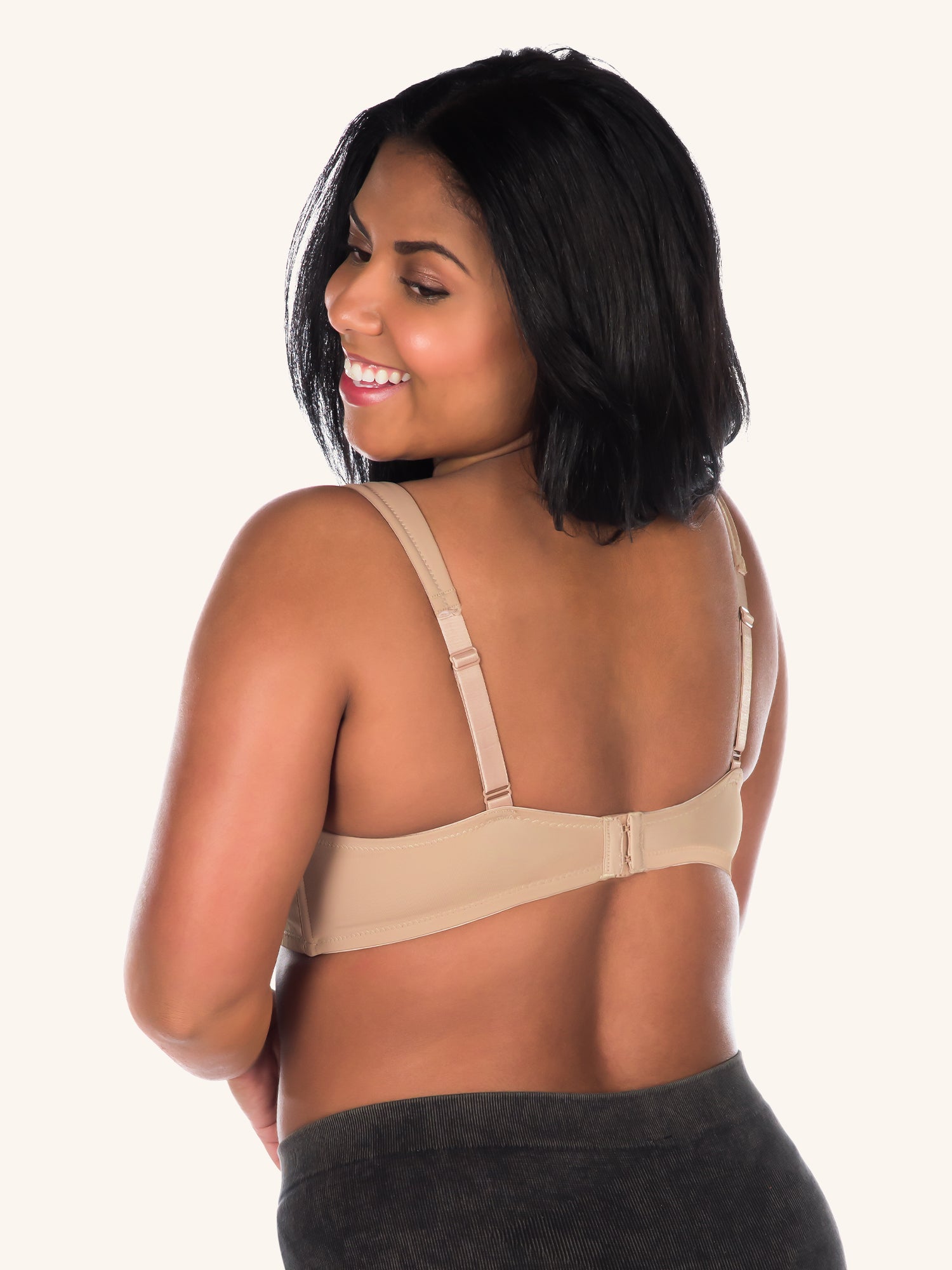 Close up detail view of cool fit underwire nursing bra in warm taupe