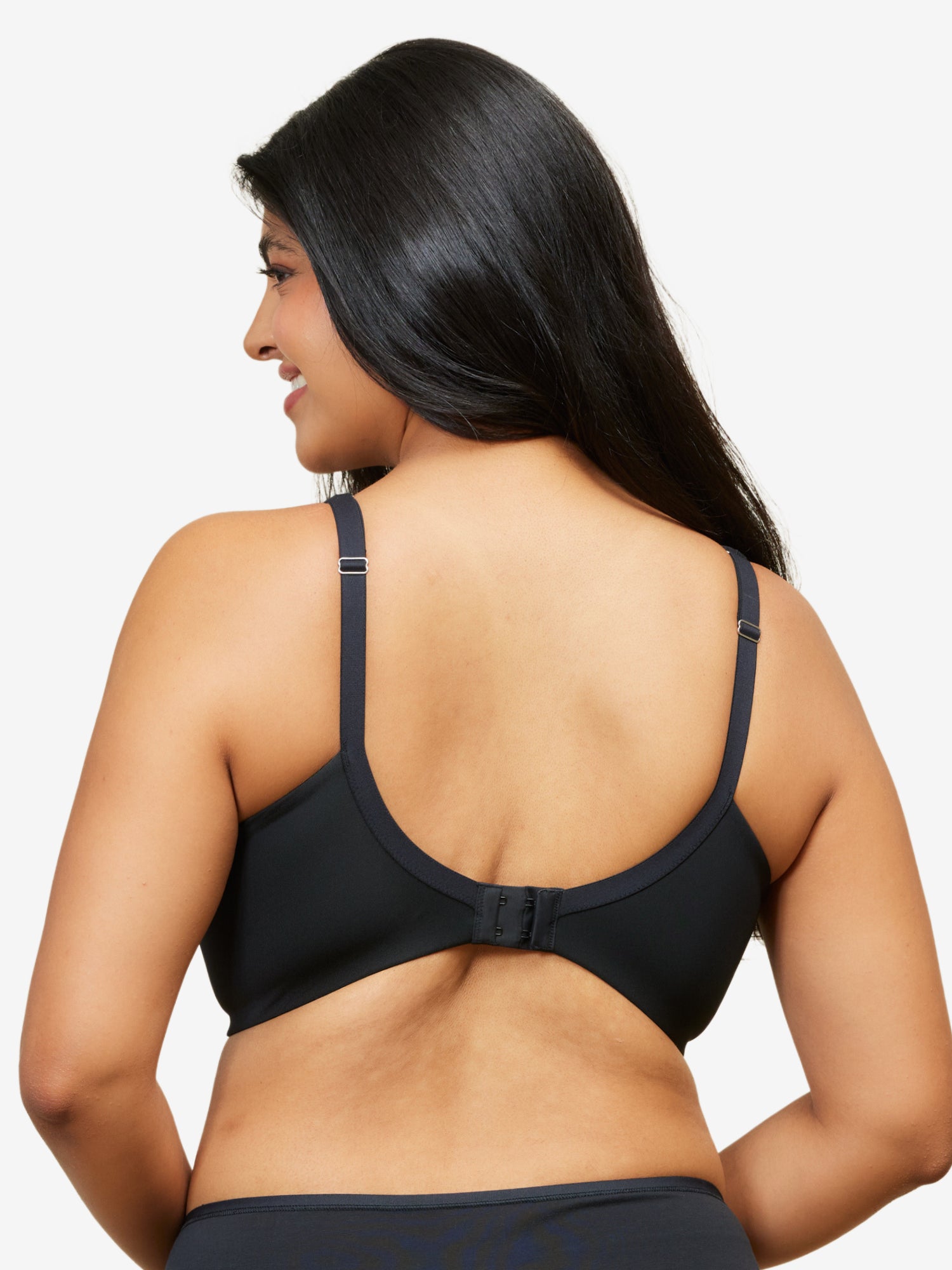 Back view of mesh plunge underwire bra in black